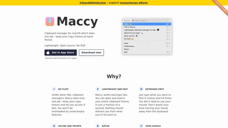 Homepage of Maccy