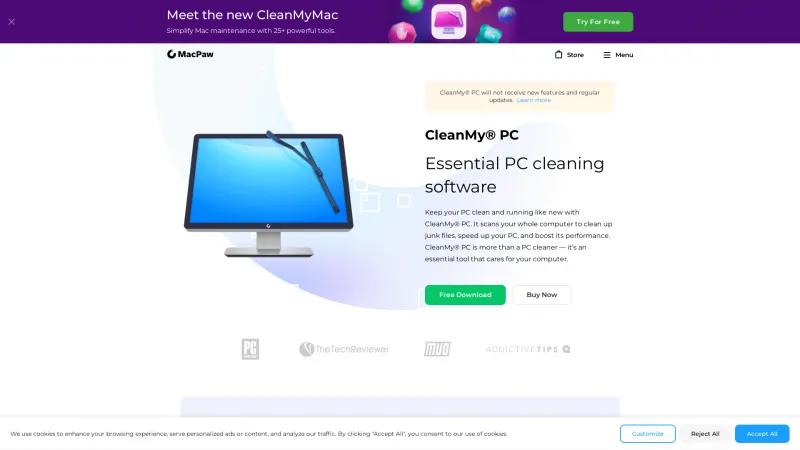 Homepage of CleanMyPC