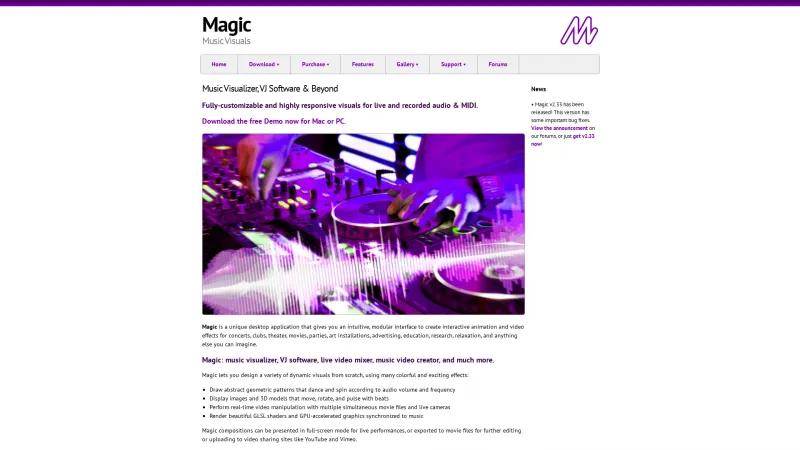 Homepage of Magic Music Visuals