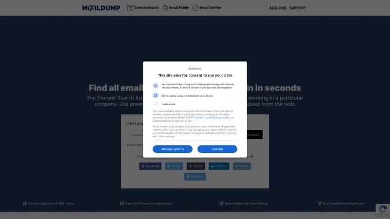 Homepage of MailDump