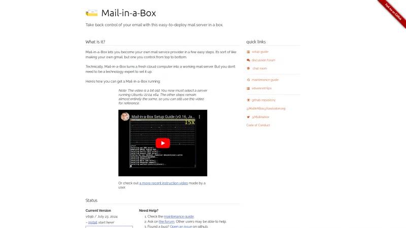 Homepage of Mail-in-a-Box