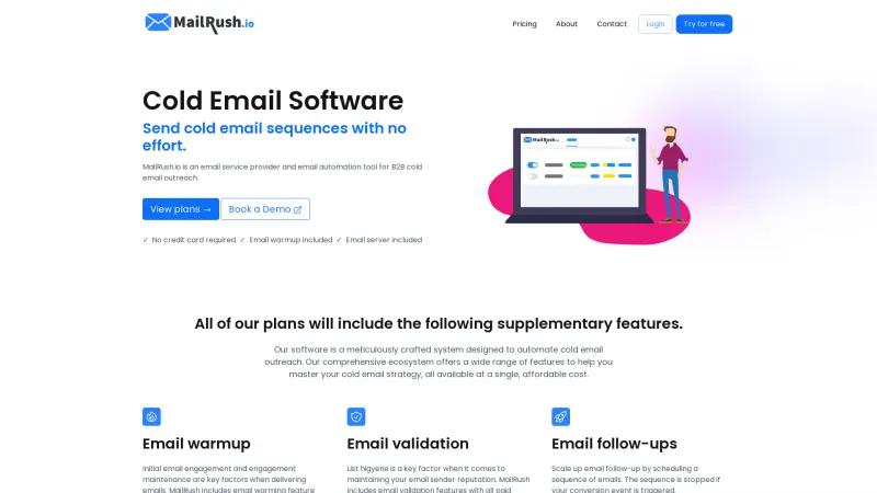 Homepage of MailRush.io