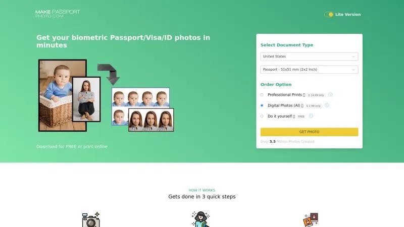 Homepage of MakePassportPhoto.com