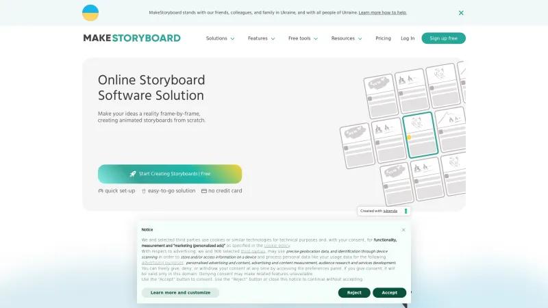 Homepage of MakeStoryboard