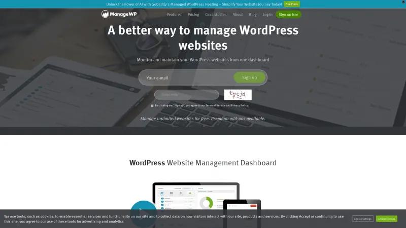 Homepage of ManageWP