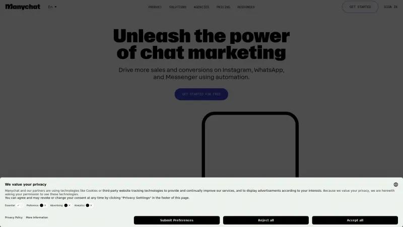 Homepage of ManyChat