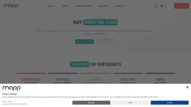 Homepage of Mapp Marketing Cloud