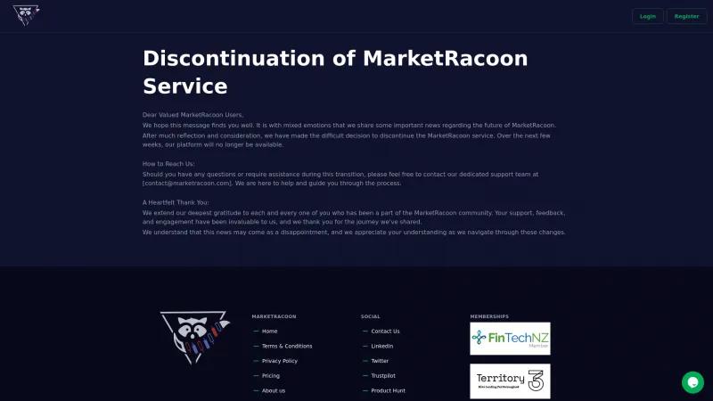 Homepage of MarketRacoon