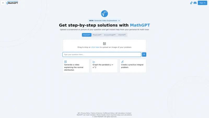 Homepage of MathGPT