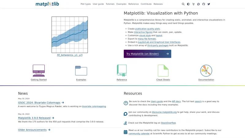 Homepage of Matplotlib