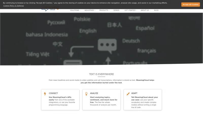 Homepage of MeaningCloud