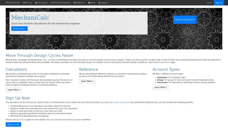Homepage of MechaniCalc