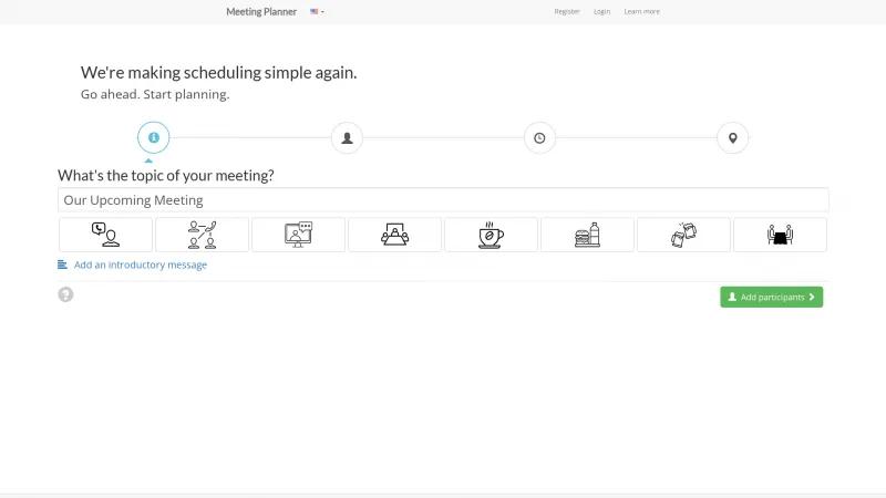 Homepage of Meeting Planner