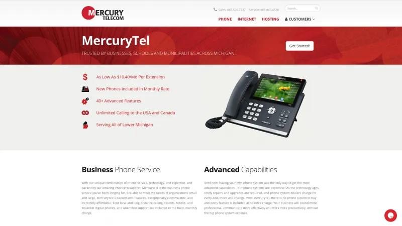 Homepage of MercuryTel