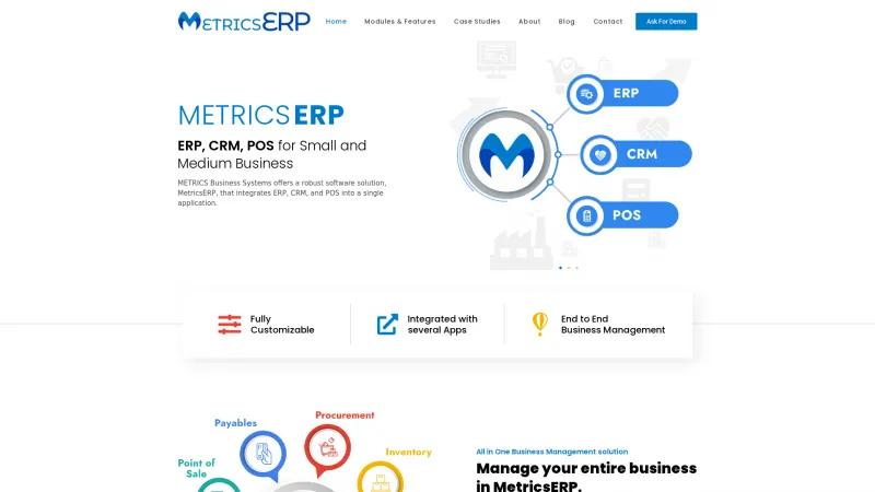 Homepage of MetricsERP