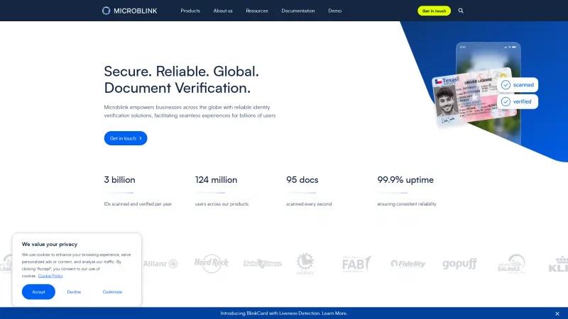 Homepage of Microblink