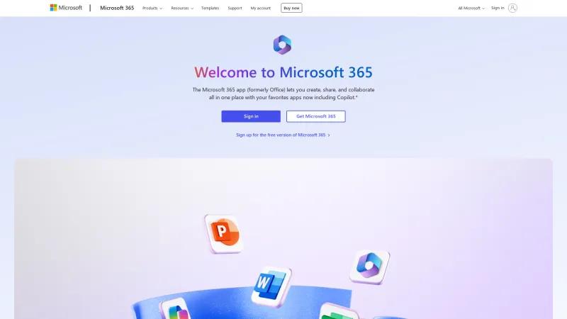 Homepage of Microsoft 365