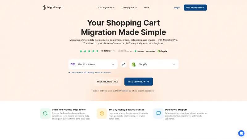 Homepage of MigrationPro