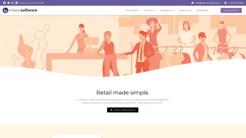 Homepage of Milano Retail