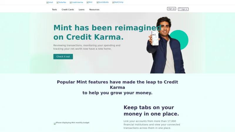 Homepage of Mint