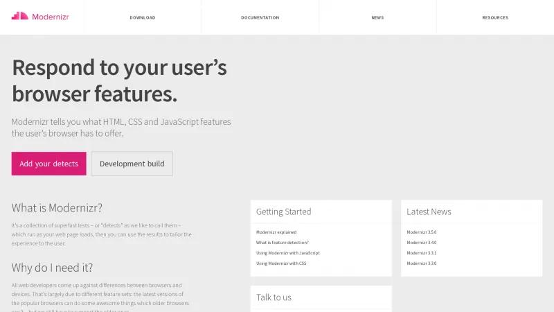 Homepage of Modernizr