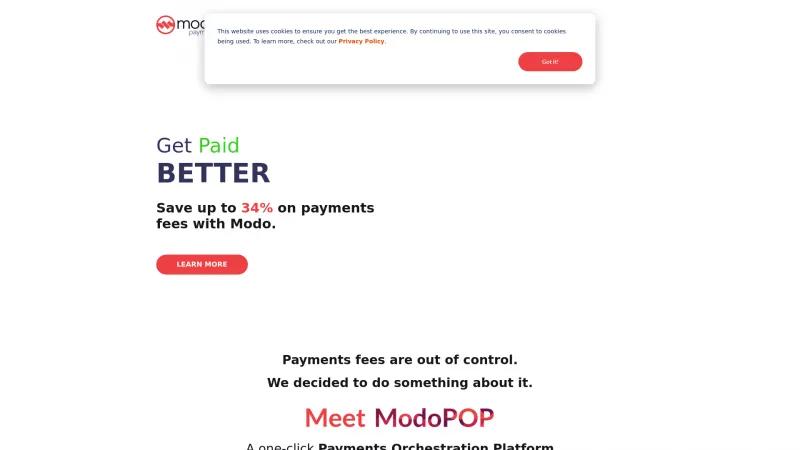 Homepage of Modo Payments