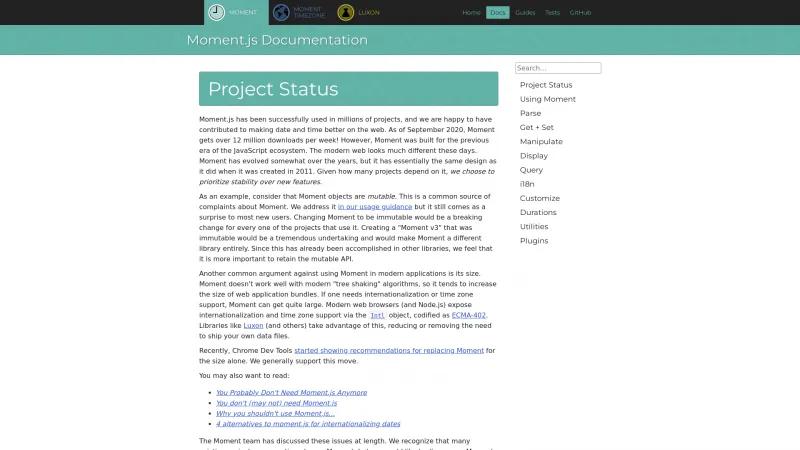 Homepage of Moment.js