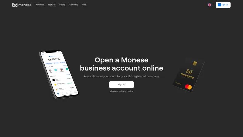 Homepage of Monese