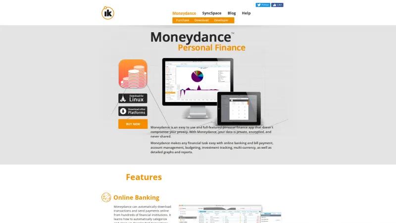 Homepage of Moneydance