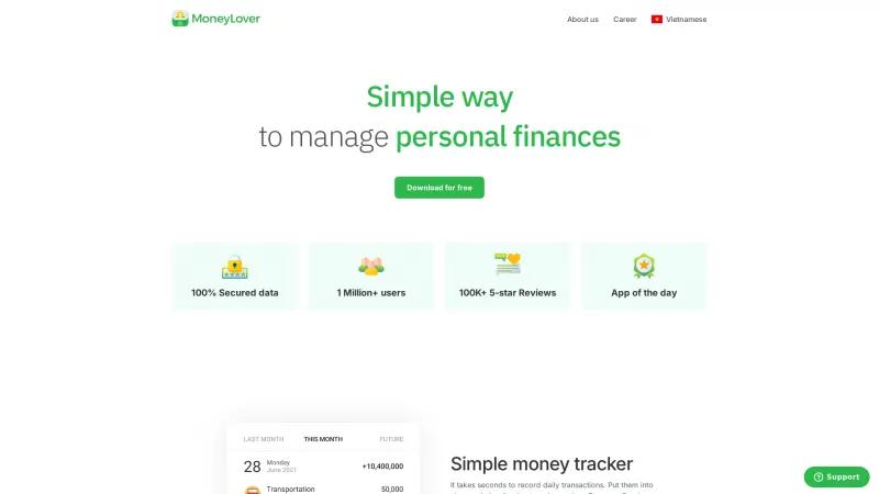 Homepage of Money Lover