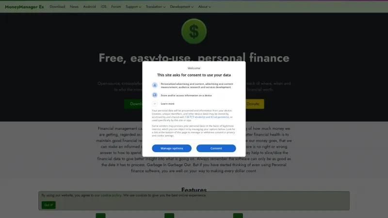 Homepage of MoneyManager Ex