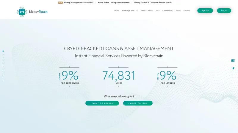 Homepage of MoneyToken