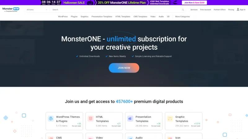 Homepage of MonsterONE