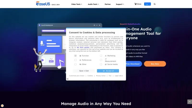 Homepage of EaseUS MakeMyAudio