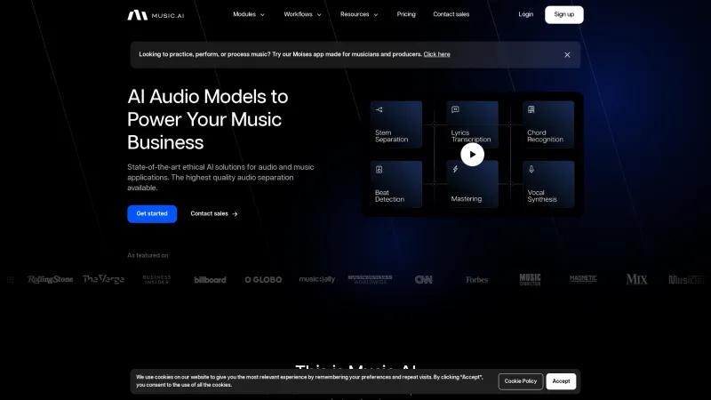 Homepage of Music.AI