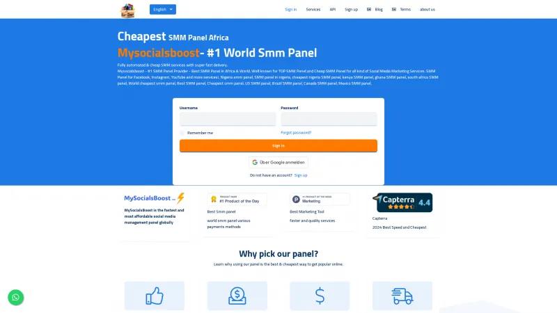 Homepage of MySocialsBoost