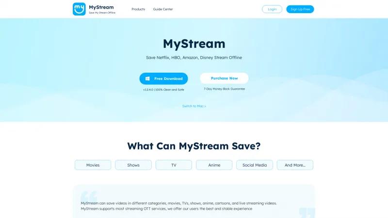 Homepage of MyStream Video Downloader