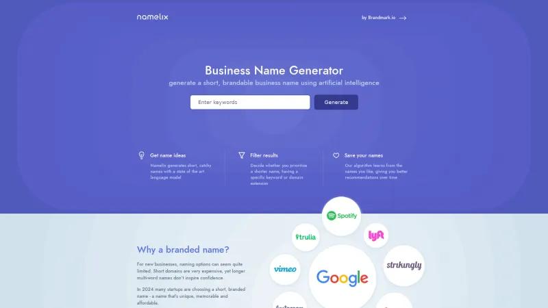 Homepage of Namelix