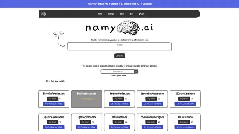 Homepage of Namy.ai