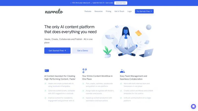 Homepage of Narrato WorkSpace