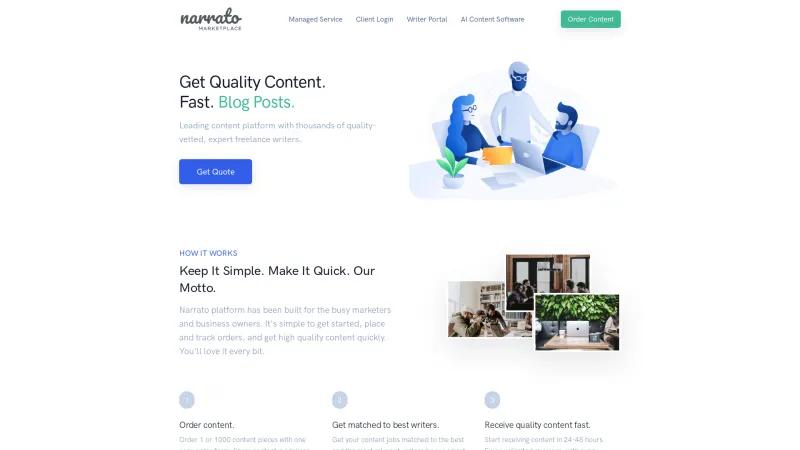 Homepage of Narrato MarketPlace