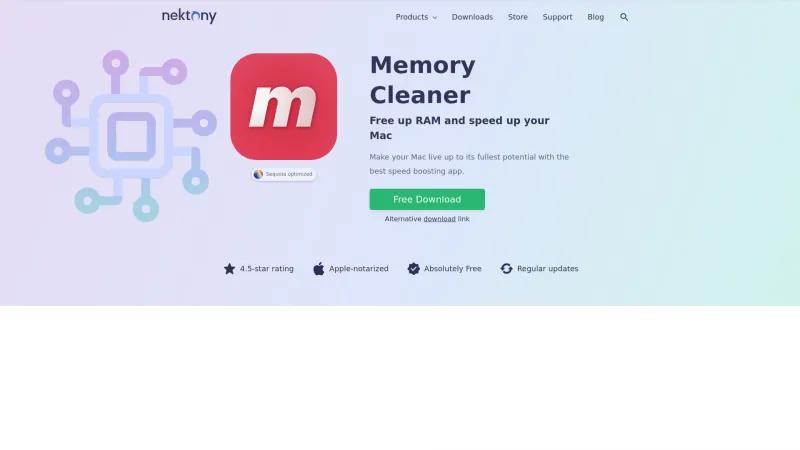 Homepage of Nektony Memory Cleaner