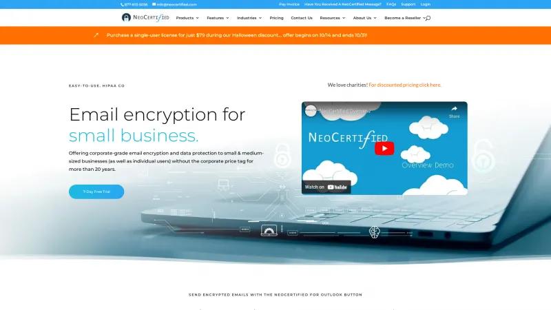 Homepage of NeoCertified Secure Email