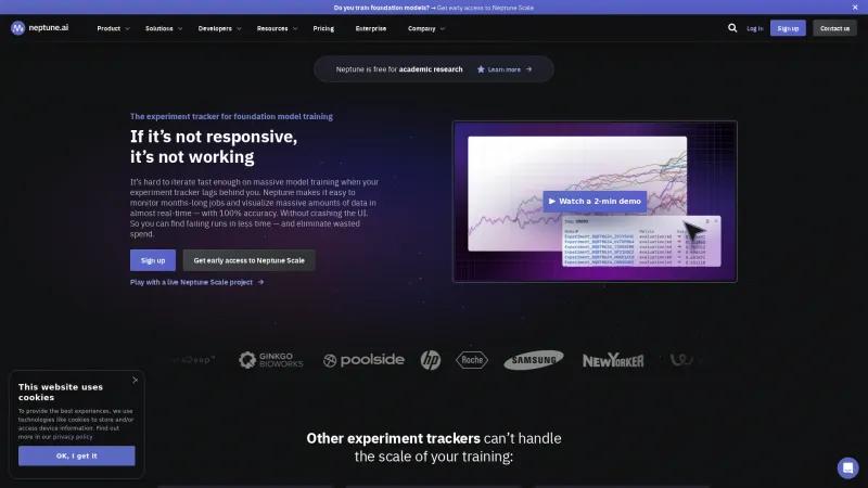 Homepage of Neptune.ai