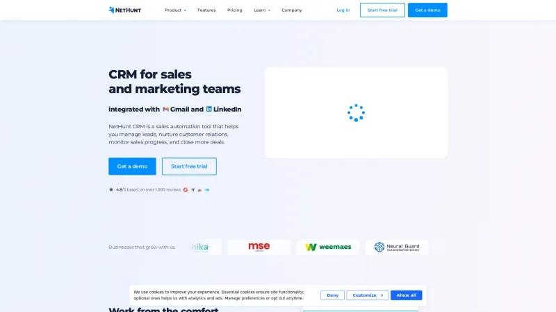 Homepage of NetHunt CRM