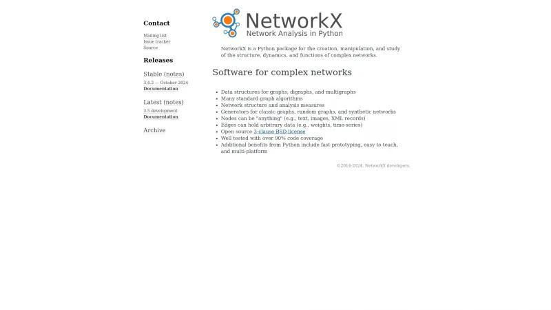 Homepage of NetworkX