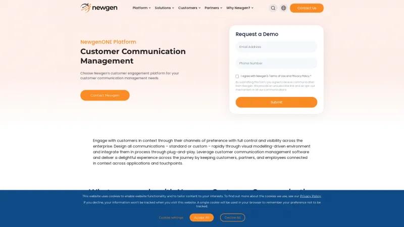 Homepage of Newgen Customer Communication Management