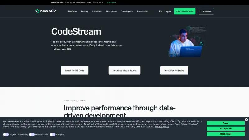 Homepage of CodeStream