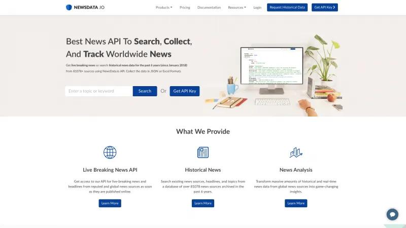 Homepage of NewsData.io