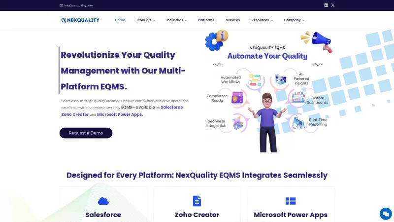 Homepage of NexQuality EQMS